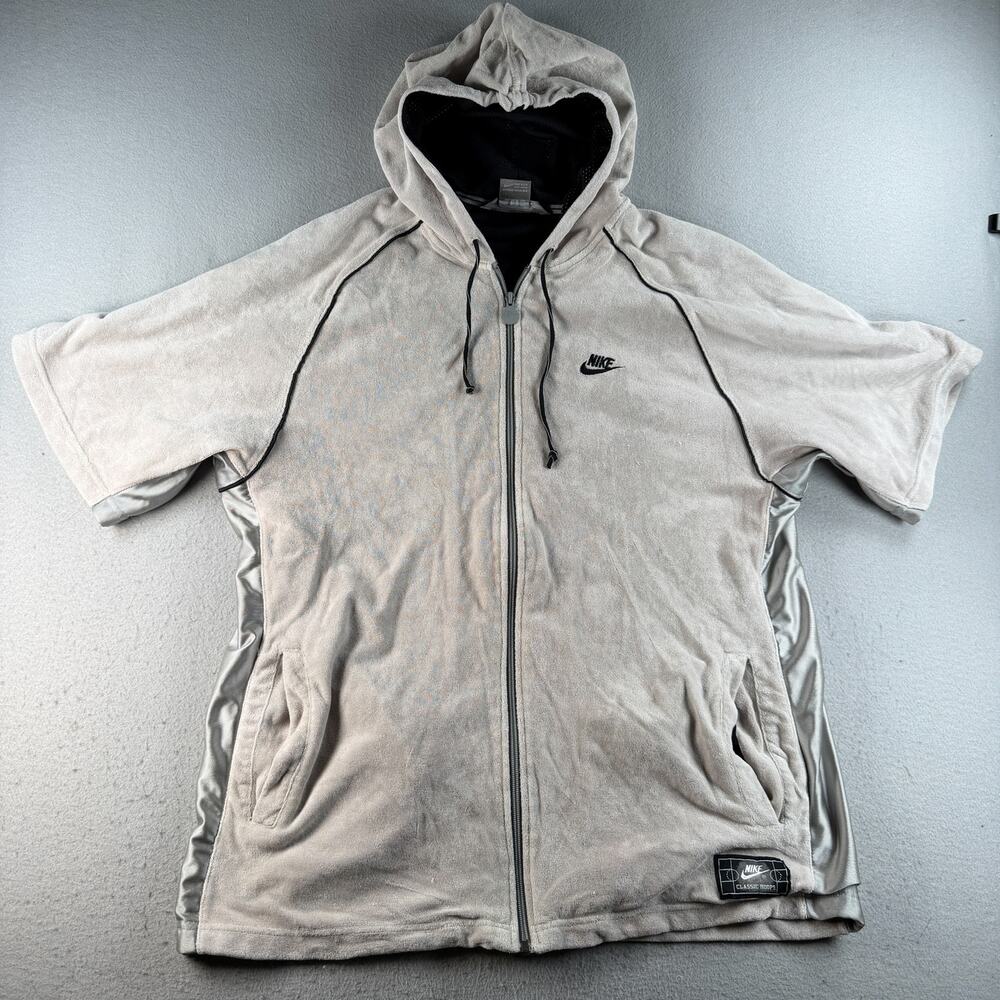 Nike Classic Hoops Gray Velour Short Sleeve Full Zip Hoodie Men's XXL